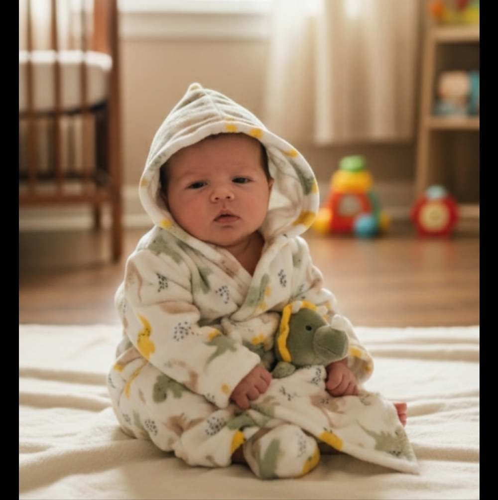Baby NWT Dinosaur Bundle - Bin, Robe, Toy, Burp Cloths And Blankets